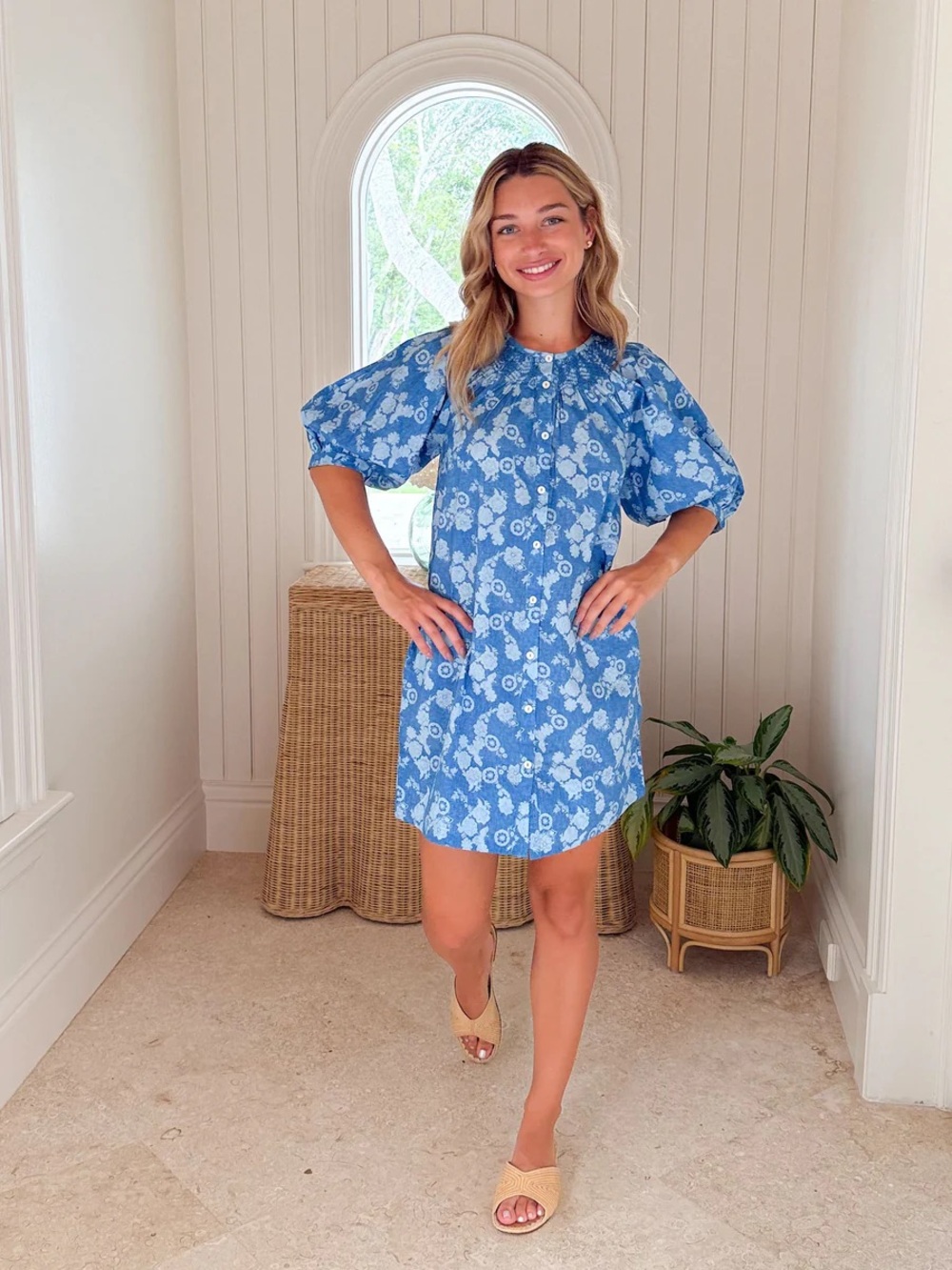 OLIPHANT Embroidered Button Mini Dress Pretoria Navy Size Small